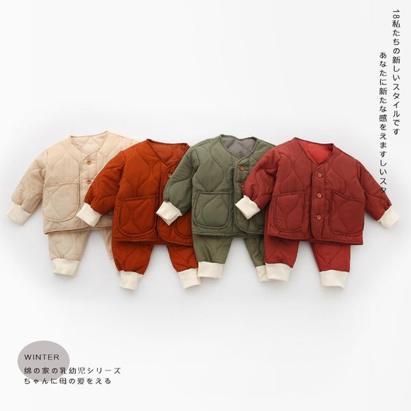 

winter fall newborn infants baby girls boys set clothes warm jacket + pants baby wear clothing suit cotton home and sleep wear, White