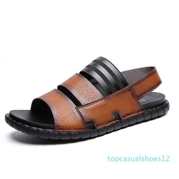 

2020 summer mens sandals genuine leather classic sandals men outdoor casual lightweight sandeles men soft fashion big size 44 t21, Black