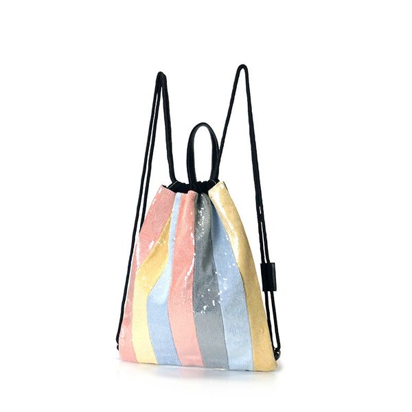 

new fashion drawstring backpack color classic stripe pu backpack girl