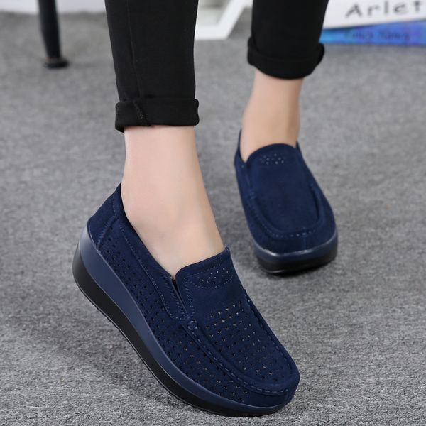 

2019 spring women flats shoes platform moccasins women hollow loafers lady flat sneakers casual leather shoes breathable creeper, Black