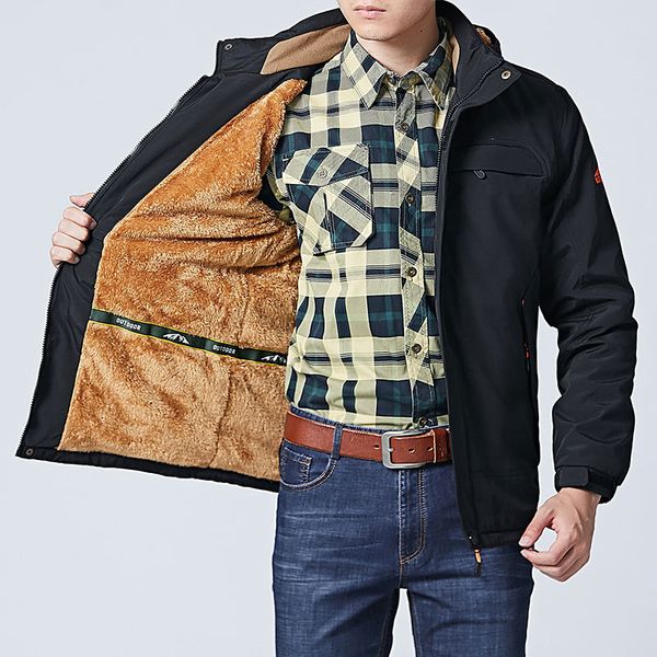 

2018 winter fleece solid color jackets coats parkas thicken hooded casual fashion cargo jackets coats business, Black