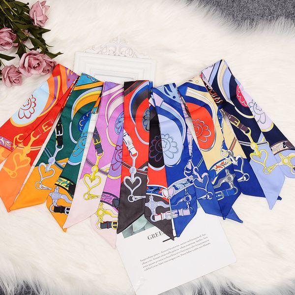 

summer slender narrow silk scarf tie bag handle small ribbon decoration lady scarf scarf headscarf, Blue;gray