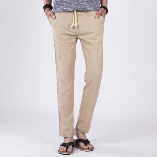 

2019 spring summer casual pants men slim fit chinos fashion trousers slim strandhosen linen hose pant solid trousers 4.18, Black