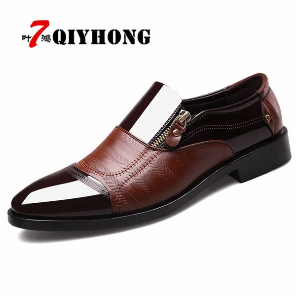 

qiyhong new spring fashion oxford business men shoes genuine leather soft casual breathable men's flats zip shoes, Black