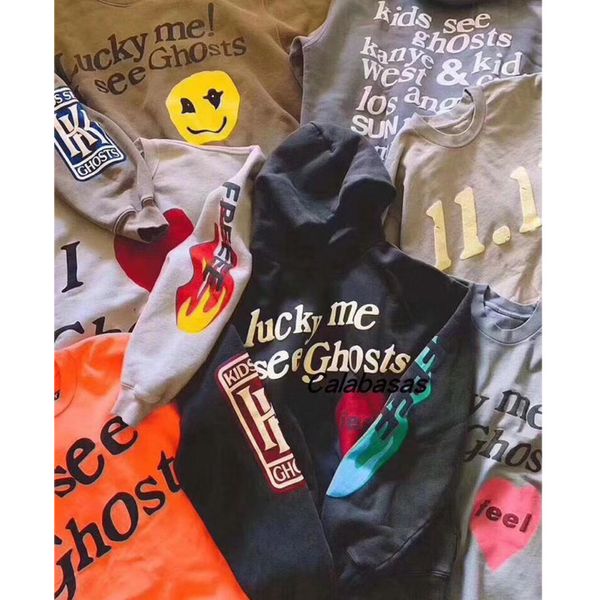 

Уличная одежда Kanye West KIDS SEE GHOSTS Толстовка с капюшоном Мужчины Женщины Граффити Лиц