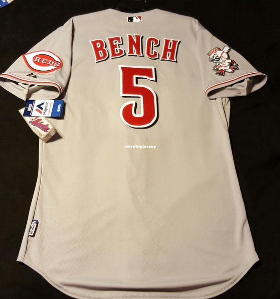 

majestic cincinnati #5 johnny bench gray cool base jersey mens stitched wholesale big and tall size xs-6xl baseball jerseys, Black;blue