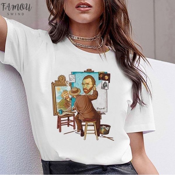 

van gogh painting t shirt tshirt women ulzzang female femme art print streetwear harajuku t shirt tee kawaii shirts graphic aestheti, White