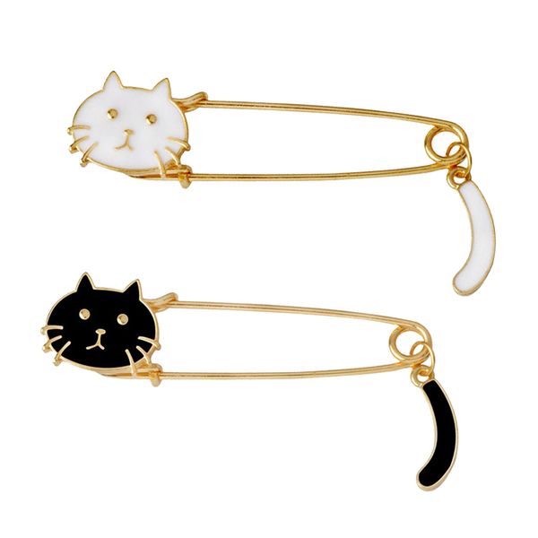 

2pcs gold tone brooch pin safety pin enamel cat and tail pendant jewelry, Gray