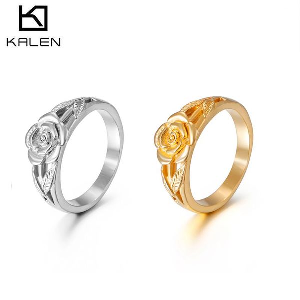 

gold/silver stainless steel rose rings for women size 6-9 bohemia romantic flower finger midi rings femme jewelry gifts, Slivery;golden