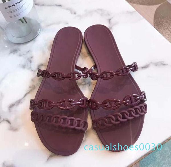 

classic lady sandals buckle metal buckle leather flat bottom beach slippers designer's luxury women's sandals large size 32 c30, Black