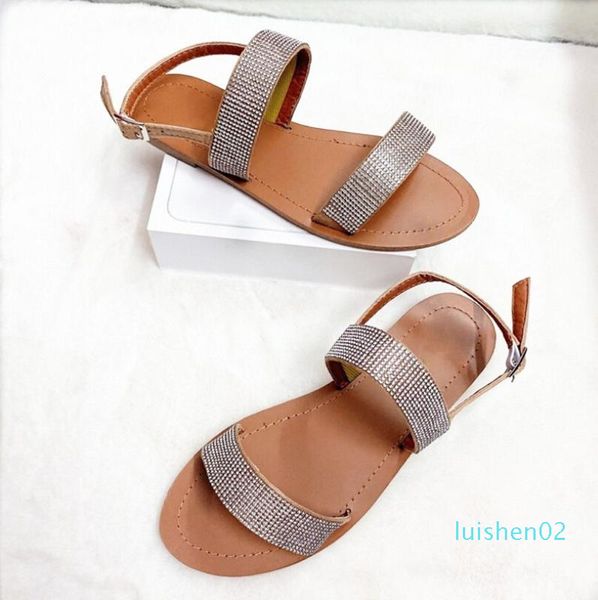 

women beach sandals 2020 rhinestone bling fashion casual flats non-slip beach sandals summer casual party shoes outdoor #45 l02, Black