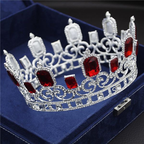 

6 colors big baroque bridal tiaras wedding crown for queen king bride prom pageant hair jewelry circle diadem accessories, Golden;white