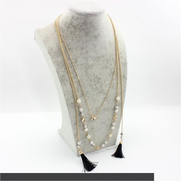 

the new fashion personality type white pine volume bead chopped black tassel necklaces, Silver