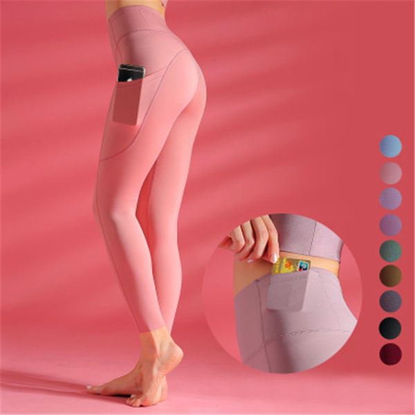 

new ladies yoga pants pocket high waist high stretch double-sided nylon leggings sports tights running yoga fitness pants, White;red