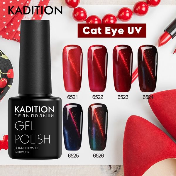 

kadition new 3d cat eyes nail gel magnetic led soak off uv gel lacquers colorful varnish starry sky jade needed nail art, Red;pink