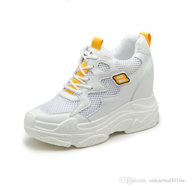 

2018 summer fashion women sneakers super high heel 9cm lady casual white shoes leisure platform height increasing wedge shoes, Black;white
