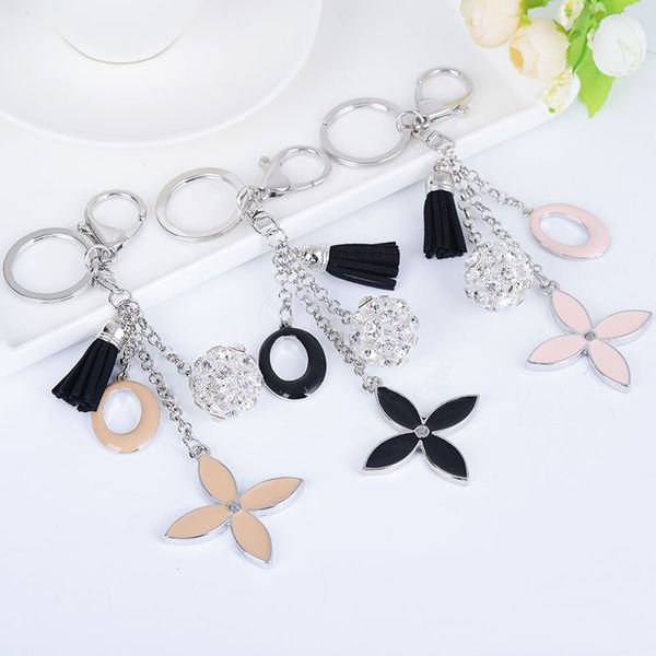 

creative simple four-leaf clover keychain flowers key chain car key ring female bag charm pendant fashion tassels keyrings, Silver