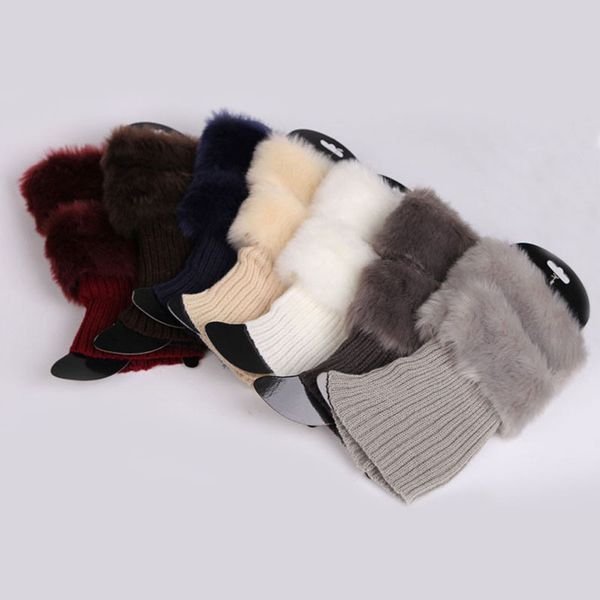 

1 pair fashion womens winter warm crochet knit fur trim high quaility cuffs ers boot socks, Black;white