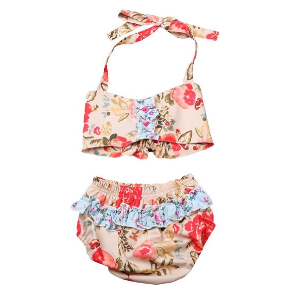 

little girls two-piece floral halter swimsuits toddler baby girls swimming set swimwear swimsuit bathing suit beachwear costume