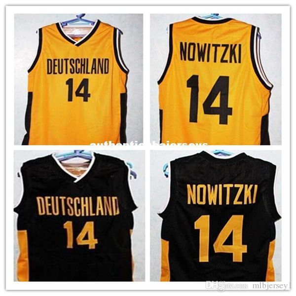 

#14 dirk nowitzki team deutschland germany basketball jersey black gold retrov throwbacks mens xxs-6xl embroidery jerseys, Black;blue