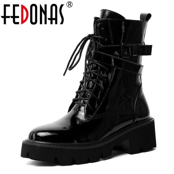 

fedonas women short boots autumn winter punk genuine leather ankle boots zipper cross-tied riding high heels shoes woman, Black