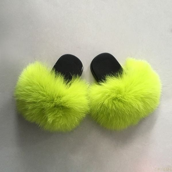 

2020 kids fur slides furry home slippers fluffy slides indoor summer flat sandals flip flops girls shoes size 24-35, Black