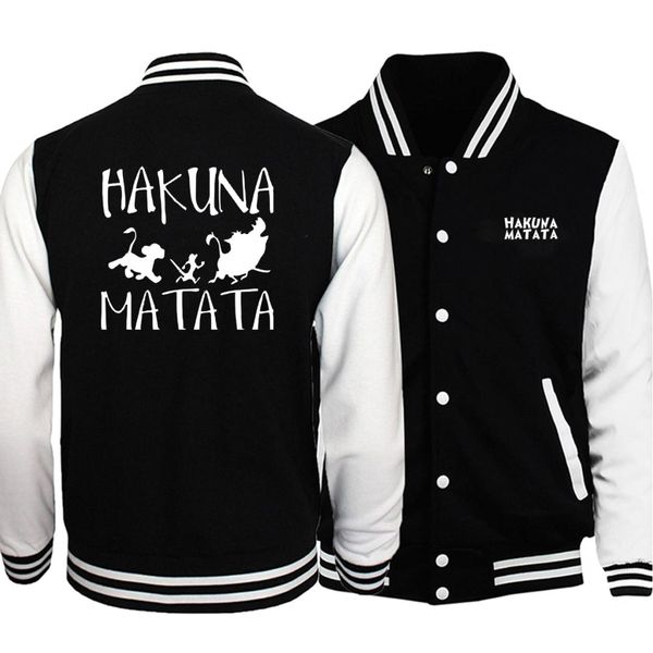 

hakuna matata the lion king baseball men cartoon movie simba friend pumbaa timon jackets coat winter autum sportswear streetwear, Black;brown