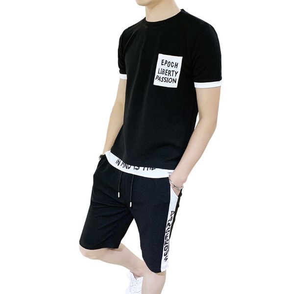 

2020 summer sports suit new men's casual two-piece suit Korean Slim thin section short-sleeved t-shirt shorts tide Asian size new