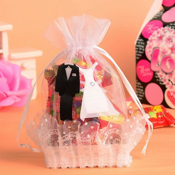 

organza drawstring candy favor bags bride groom wedding sweets party gift bags