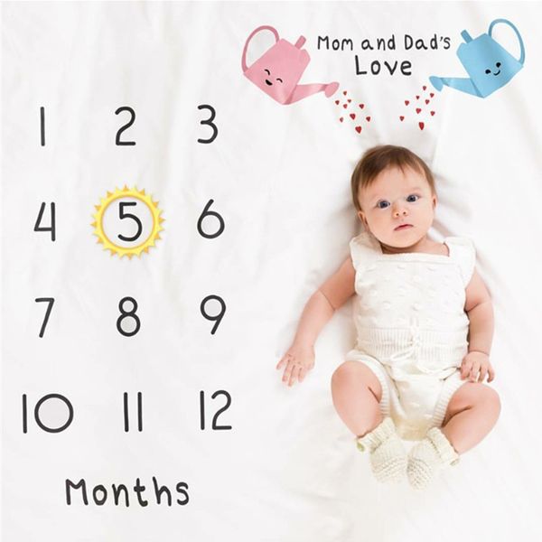 Infant Baby Milestone Blanket DIY Photo Photography Props Newborn Flower Letter Printed Monthly Growth Blankets Backdrop Cloth