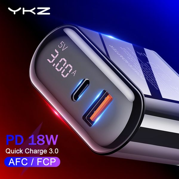 

ykz quick charge 3.0 usb charger led display qc 3.0 pd fast charging mobile phone charger for iphone xiaomi samsung huawei