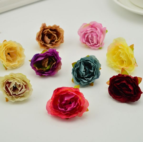 

20pcs artificial flower for home wedding decoration diy wreath candy gift box scrapbooking fake flower silk roses head