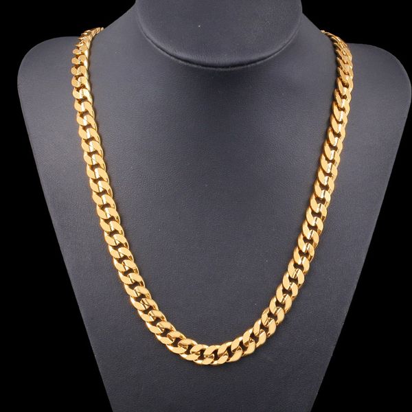

mens necklace flat chain 18k yellow gold filled solid fashion jewelry 600mm long classic male curb chain gift 10mm wide, Silver