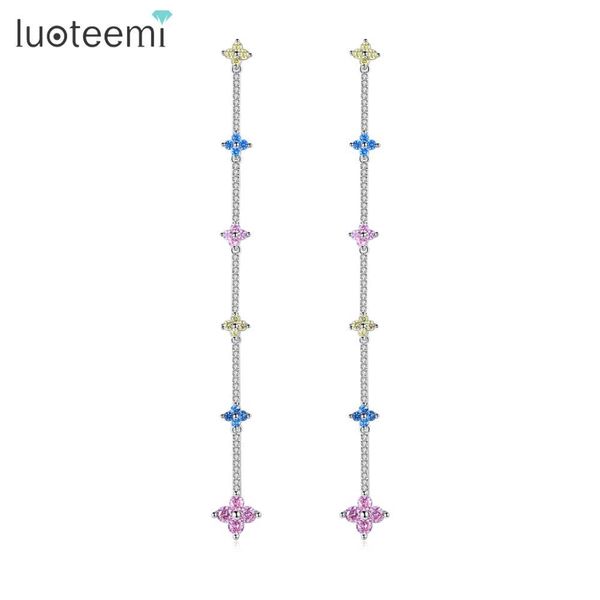 

luoteemi стильная фея красочный маленький цветок длинная цепь падение мотаться серьги женщины свадебные двойной цвет мода ювелирные изделия, Golden