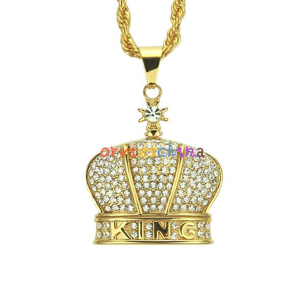 

2020 дизайнер прохладный хип-хоп тренд king crown мужское ожерелье кулон ожерелье трансграничные европейские и американские хип-хоп ювелирны, Black