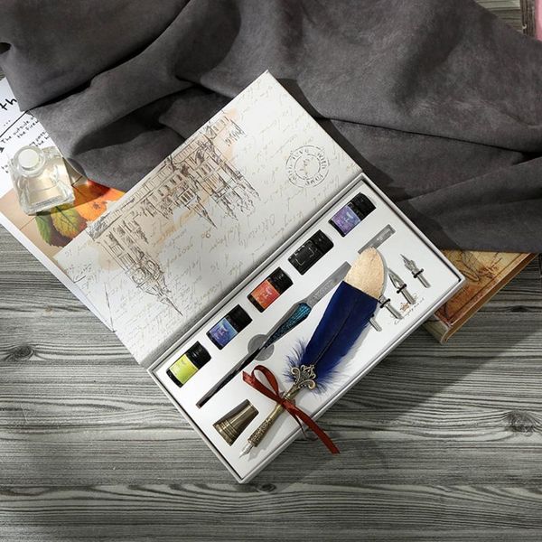 

1 set vintage calligraphy feather dip pen fountain writing ink nib stationery 24bb