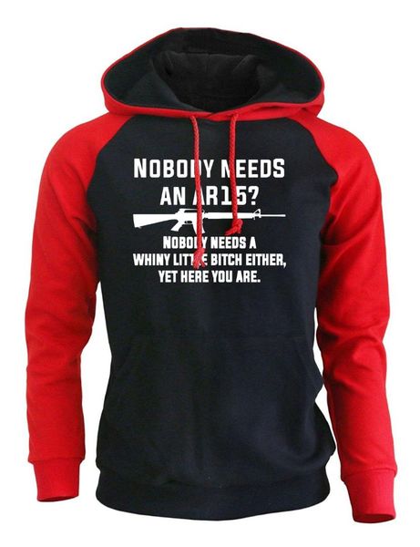 

new fashion sweatshirts for men 2017 autumn winter hoodie print letter nobody needs an ar15 harajuku men's raglan hoody pullover, Black