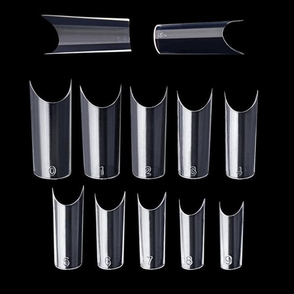 

500pcs/bag nail tips full cover shape "c" curved fake nail transparent clear french acrylic abs art long false nails #t044, Red;gold