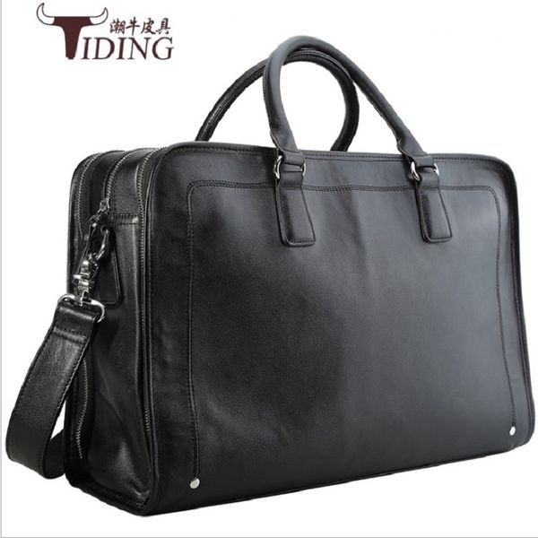 

17" lapbusiness briefcase bags cow leather man 2019 black large capacity travel handbag shoulder tote bags men's briefcases