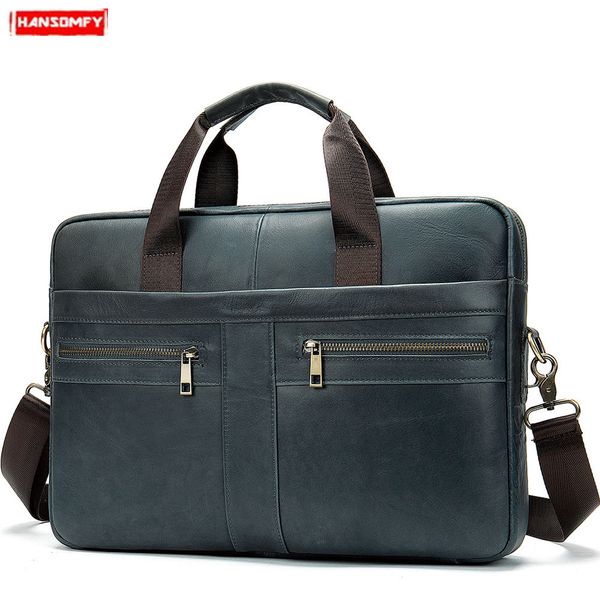 

2019 new genuine leather men's handbags business 15.6" lapbriefcase male shoulder crossbody bag diagonal retro travel bags