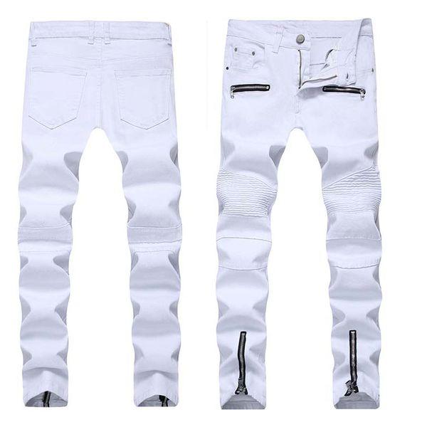 

2020 men jeans casual biker jeans denim pants split joint sides zipper flexure fashionable straight ing, Blue