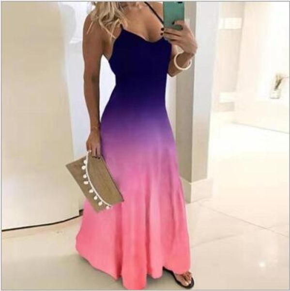 

2020 style american skirt slim gradually printed long dress, Black;gray