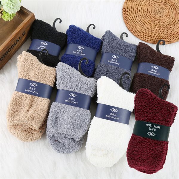 

12 pairs fuzzy socks for men fashion solid color coral fleece socks winter warm casual socks, Black