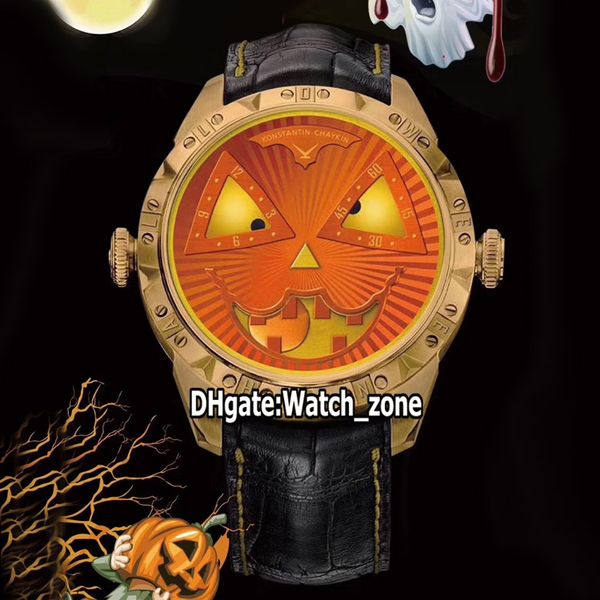 

v3s upgraded konstantin chaykin moon phase joker halloween pumpkin dial nh35a automatic mens watch rose gold case leather watches watch_zone, Slivery;brown