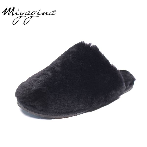 

natural sheepskin fur slippers fashion winter women indoor slippers warm wool home lady casual house shoes, Black