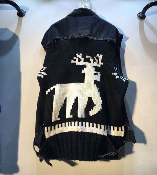 

european autumn women new back pattern knitted patchwork denim loose single breasted denim vest coat fashion streetwear 2019, Black;white
