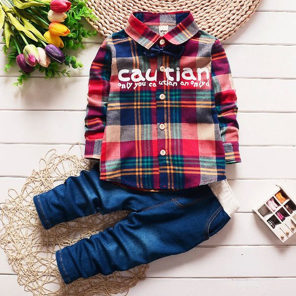 

kids costumes set boy children's fashion plaid suit boys clothes baby boys clothing sets shirt + trousers toddler clothing, White