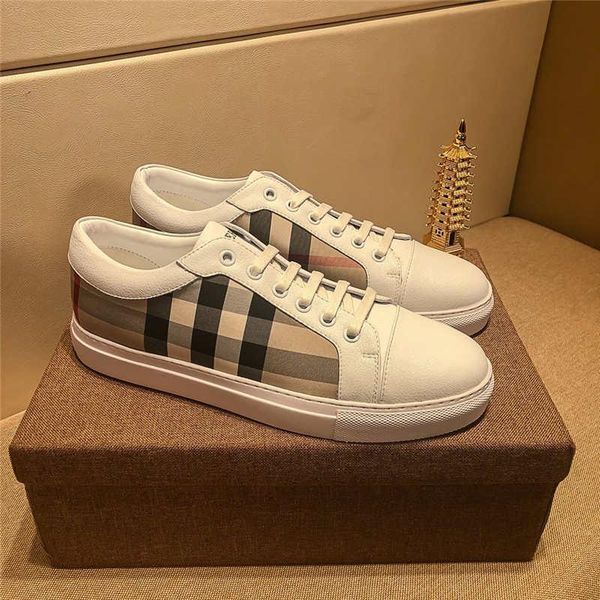 

2020burberry logo print vintage check sneaker men's beige trainer sneakers sneaker shoes with original box, Blue;gray