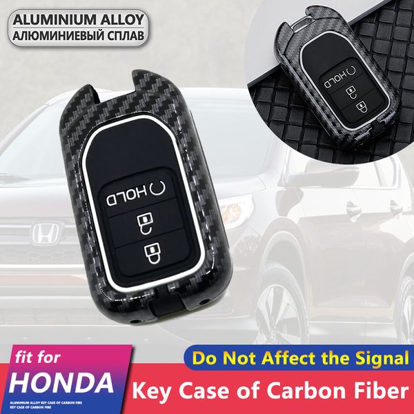 

metal carbon fiber car key cover case shell 3 buttons for honda cr-v rm1 city accord civic 10 keychain ring accessories