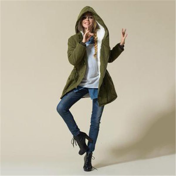 

autumn and winter new women's cotton coat loose increase large size slim lamb hair hooded drawstring cotton jacket g77, Black